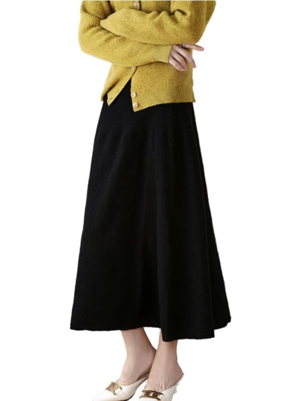 Cozy Ribbed Merino Wool Long Skirt for Women - Warm Fall Winter Sweater Style